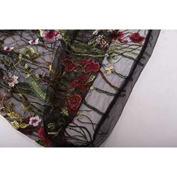 BaronHong Women's Floral Embroidered Tulle Prom Maxi Dress with Cami Dress 3/4 Sleeves(Black,M)