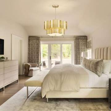 Saint Mossi 4-Light Fabric Chandelier with Gold Leaf Finish for Dining Room, Modern Drum Pendant Dinging Light Fixture for Kitchen Island, Living Room, Foyer, Height Adjustable, D17 x H9