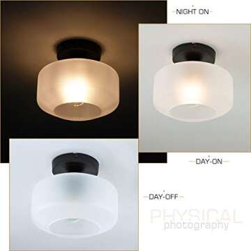 TeHenoo Industrial Ceiling Light Fixture with Frosted Glass Shade,Black Semi Flush Mount Light Fixture for Dining Room, Bedroom, Cafe, Bar, Corridor, Hallway, Entryway, Passway