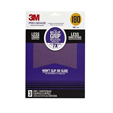 3M 25180P-G Sandpaper - 9 x 11, 180 Grit, 3 Count for Woodworking Projects