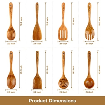 Natural Teak Wooden Cooking Utensils Set for Nonstick Cookware