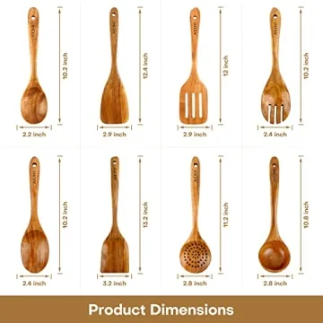Natural Teak Wooden Cooking Utensils Set for Nonstick Cookware