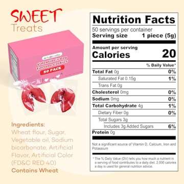 4E's Novelty Valentine Fortune Cookies (50 Pcs) - Fortune Cookies Individually Wrapped Bulk with 50 Valentine Messages, Valentine Treats for Kids Party, Non Candy Treats, 2025 Updated Version
