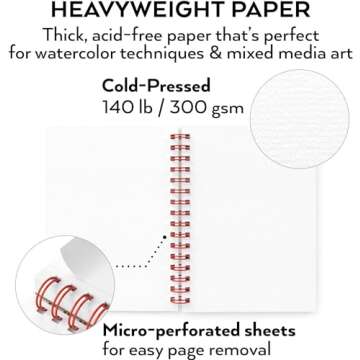 ARTEZA Watercolor Paper, Pack of 3, 30 Sheets Each, 5.5x8.5 Inches Watercolor Pad, 140lb/300gsm, Cold Press, Acid Free Art Paper