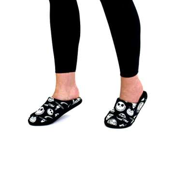 Disney The Nightmare Before Christmas Jack Sally Adult Women's Scuff Slide On Slippers (Medium, Black)
