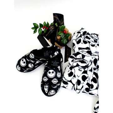 Disney The Nightmare Before Christmas Jack Sally Adult Women's Scuff Slide On Slippers (Medium, Black)