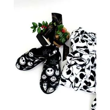 Disney The Nightmare Before Christmas Jack Sally Adult Women's Scuff Slide On Slippers (Medium, Black)