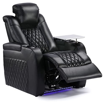 Weilianda Home Theater Seating Top Grain Leather Recliner Chair Dual Power Movie Gaming Sofa Electri...