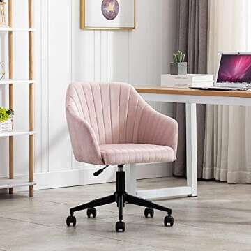 SSLine Velvet Home Office Chair,Middle Back Elegant Modern Swivel Desk Chair on Wheels,Swivel Shell Chair Vanity Chair with 5 Wheels and Arm for Home Study Living Room Bedroom