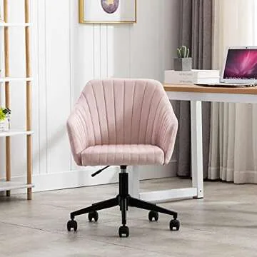 SSLine Velvet Home Office Chair,Middle Back Elegant Modern Swivel Desk Chair on Wheels,Swivel Shell Chair Vanity Chair with 5 Wheels and Arm for Home Study Living Room Bedroom