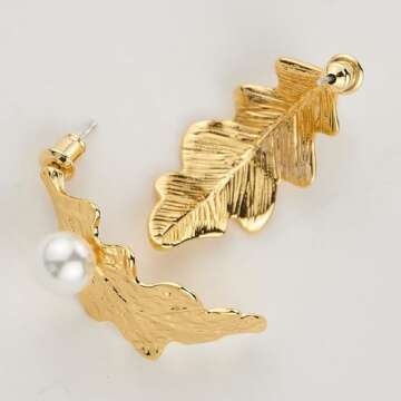 MEIYACA Stud Pearl Earrings For Women Gold Oak Leaf 18K Gold Plated Brass 925 Sterling Silver Posts Natural Jewelry Trendy Gifts