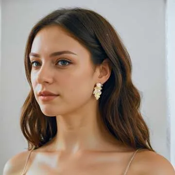 MEIYACA Stud Pearl Earrings - Gold Leaf Design - Trendy