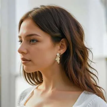 MEIYACA Stud Pearl Earrings - Gold Leaf Design - Trendy