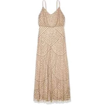 Adrianna Papell Women's Art Deco Beaded Blouson Gown, Champ/Gold, 14