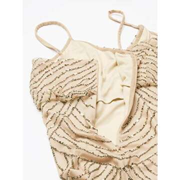 Adrianna Papell Women's Art Deco Beaded Blouson Gown, Champ/Gold, 14