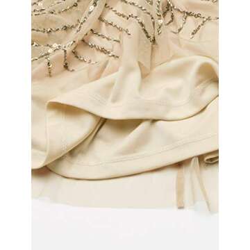 Adrianna Papell Women's Art Deco Beaded Blouson Gown, Champ/Gold, 14