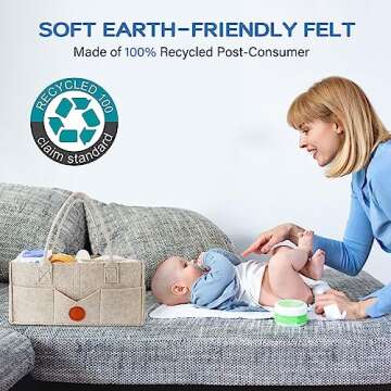 Maliton Diaper Caddy Organizer for Baby - Diaper Holder Organizer for Changing Table, Nursery Storage Bin Basket with Handle, 15" x 9" x 7" Felt Diaper Organizer Suitable for Indoor Outdoor (Khaki)