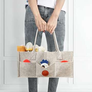 Maliton Diaper Caddy Organizer for Baby - Diaper Holder Organizer for Changing Table, Nursery Storage Bin Basket with Handle, 15" x 9" x 7" Felt Diaper Organizer Suitable for Indoor Outdoor (Khaki)