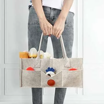 Maliton Diaper Caddy Organizer for Baby - Diaper Holder Organizer for Changing Table, Nursery Storage Bin Basket with Handle, 15" x 9" x 7" Felt Diaper Organizer Suitable for Indoor Outdoor (Khaki)