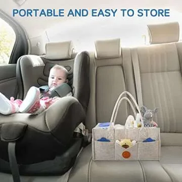 Maliton Diaper Caddy Organizer for Baby - Diaper Holder Organizer for Changing Table, Nursery Storage Bin Basket with Handle, 15" x 9" x 7" Felt Diaper Organizer Suitable for Indoor Outdoor (Khaki)