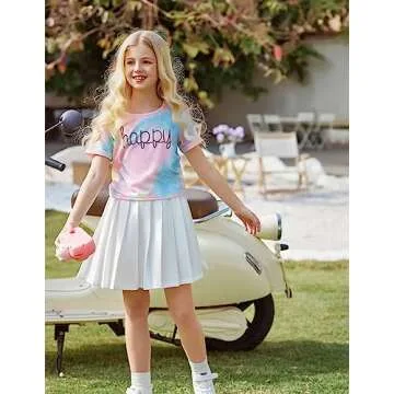 Arshiner Girls Casual Short Sleeve Shirts Tie Dye Summer T Shirt Round Neck Crop Top Tee Blouse Tie ...