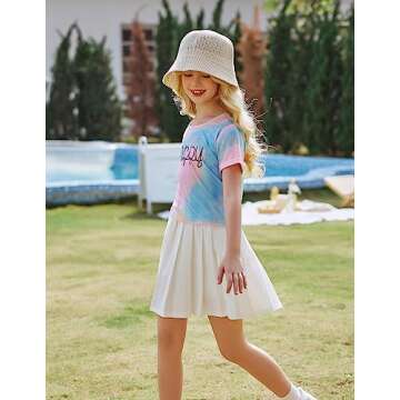 Arshiner Girls Casual Short Sleeve Shirts Tie Dye Summer T Shirt Round Neck Crop Top Tee Blouse Tie Dye Happy 7-8 Years