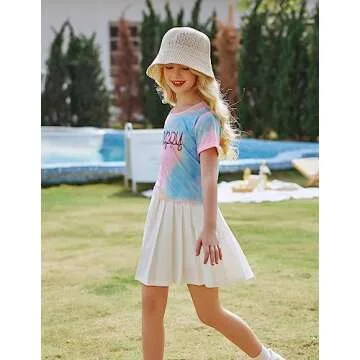 Arshiner Girls Casual Short Sleeve Shirts Tie Dye Summer T Shirt Round Neck Crop Top Tee Blouse Tie Dye Happy 7-8 Years