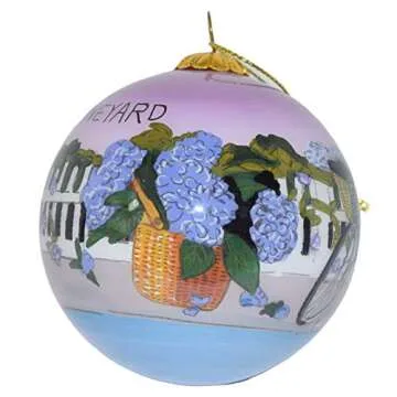 Blown Glass Christmas Ornament | Hydrangeas w/Bicycle Martha's Vineyard | Hand Painted Inside | Original Art | Includes Gift Box