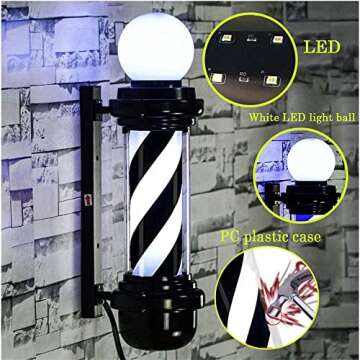 MIUXIU Barber Pole Black White LED Light,Traditional Barber Pole Outside Barber Shop Rotating Light ...