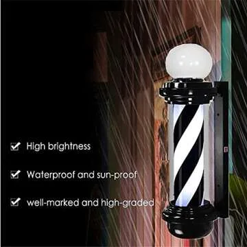 MIUXIU Barber Pole Black White LED Light,Traditional Barber Pole Outside Barber Shop Rotating Light Sign Light Box Rainproof Hairdressing Salon Save Energy Wall Lamp (68x26CM)