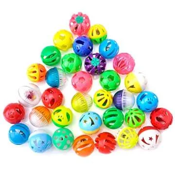 CHIWAVA 48 Pack Plastic Noisy Cat Toy Balls with Bell Kitten Chases Toy 8 Type Assorted Color Size