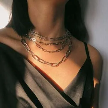Layered Silver Necklaces - Adjustable Punk Jewelry for All