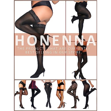 HONENNA Plus Size Lace Top Thigh High Stockings for Women