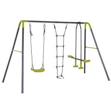 HOMCOM 3-in-1 Kids Swing Set: Durable Metal Frame for Outdoor Fun