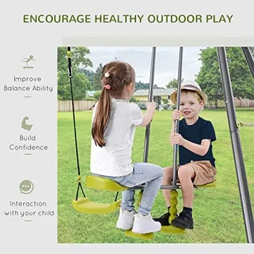 HOMCOM 3-in-1 Kids Metal Swing Set for Backyard Fun