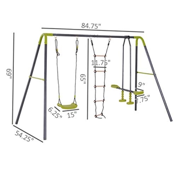 HOMCOM 3-in-1 Kids Metal Swing Set for Backyard Fun