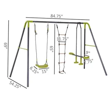 HOMCOM 3-in-1 Kids Metal Swing Set for Backyard Fun