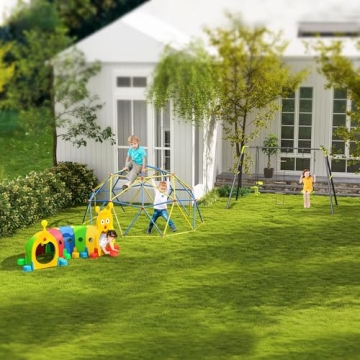 HOMCOM 3-in-1 Kids Metal Swing Set for Backyard Fun