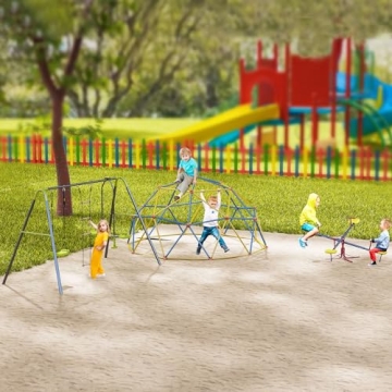 HOMCOM 3-in-1 Kids Metal Swing Set for Backyard Fun