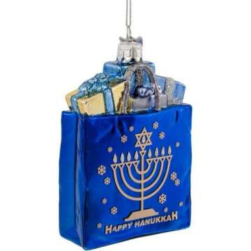 Happy Hanukkah Glass Gift Bag Ornament by Kurt Adler