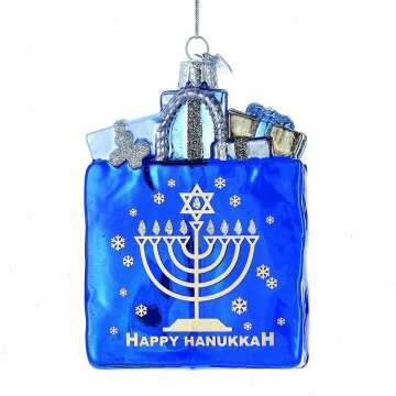 Happy Hanukkah Glass Gift Bag Ornament by Kurt Adler
