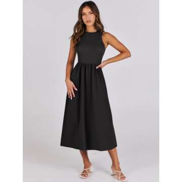 ANRABESS Women's Summer Casual Sleeveless Midi Sundress Patchwork Knit High Neck Tank Top Racerback ...