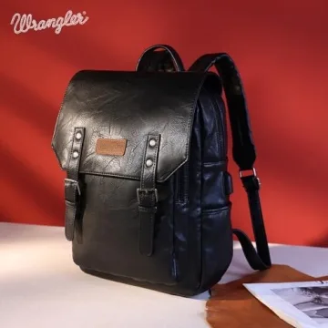 Wrangler Black PU leather Backpack for Men & Women Vintage Backpack Travel Laptop Backpack
