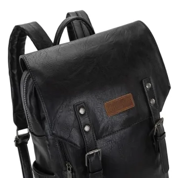 Wrangler Black PU leather Backpack for Men & Women Vintage Backpack Travel Laptop Backpack