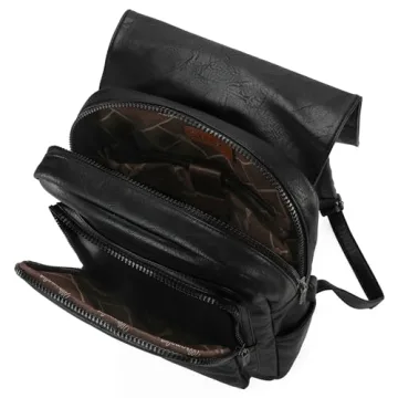 Wrangler Black PU leather Backpack for Men & Women Vintage Backpack Travel Laptop Backpack