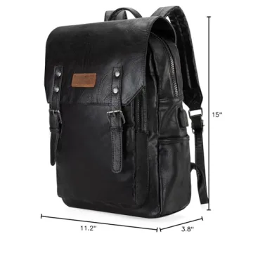 Wrangler Black PU leather Backpack for Men & Women Vintage Backpack Travel Laptop Backpack
