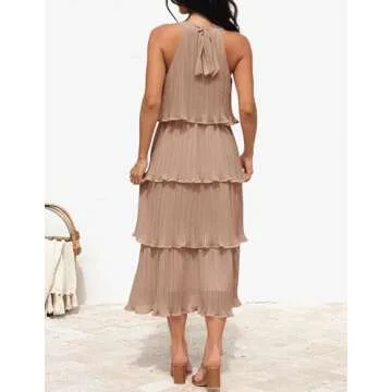 Flattering ZESICA Sleeveless Halter Neck Dress for Summer