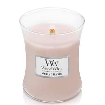 WoodWick Medium Hourglass Candle, Vanilla Sea Salt Scented, Premium Soy-Blend Wax, Pluswick Innovation Wood Wick, Ideal for Gifting or Home Decor