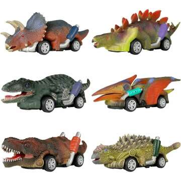 DINOBROS Pull Back Dinosaur Toy Cars - 6 Pack