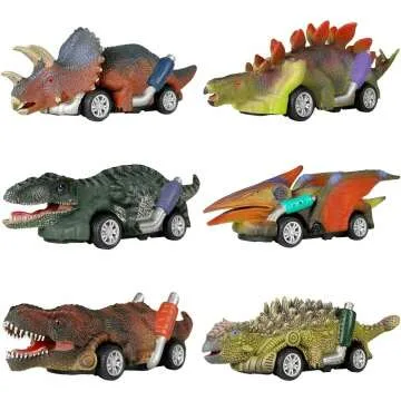 DINOBROS Pull Back Dinosaur Toy Cars - 6 Pack